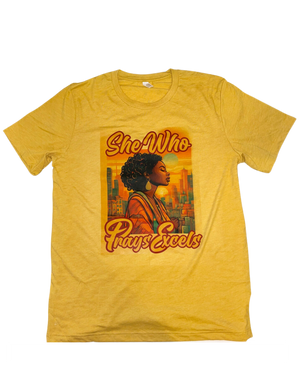 Pre Order - She Who Prays Excel Mustard Women's T-Shirt - Pre Order 12/1/2024-12/13/204